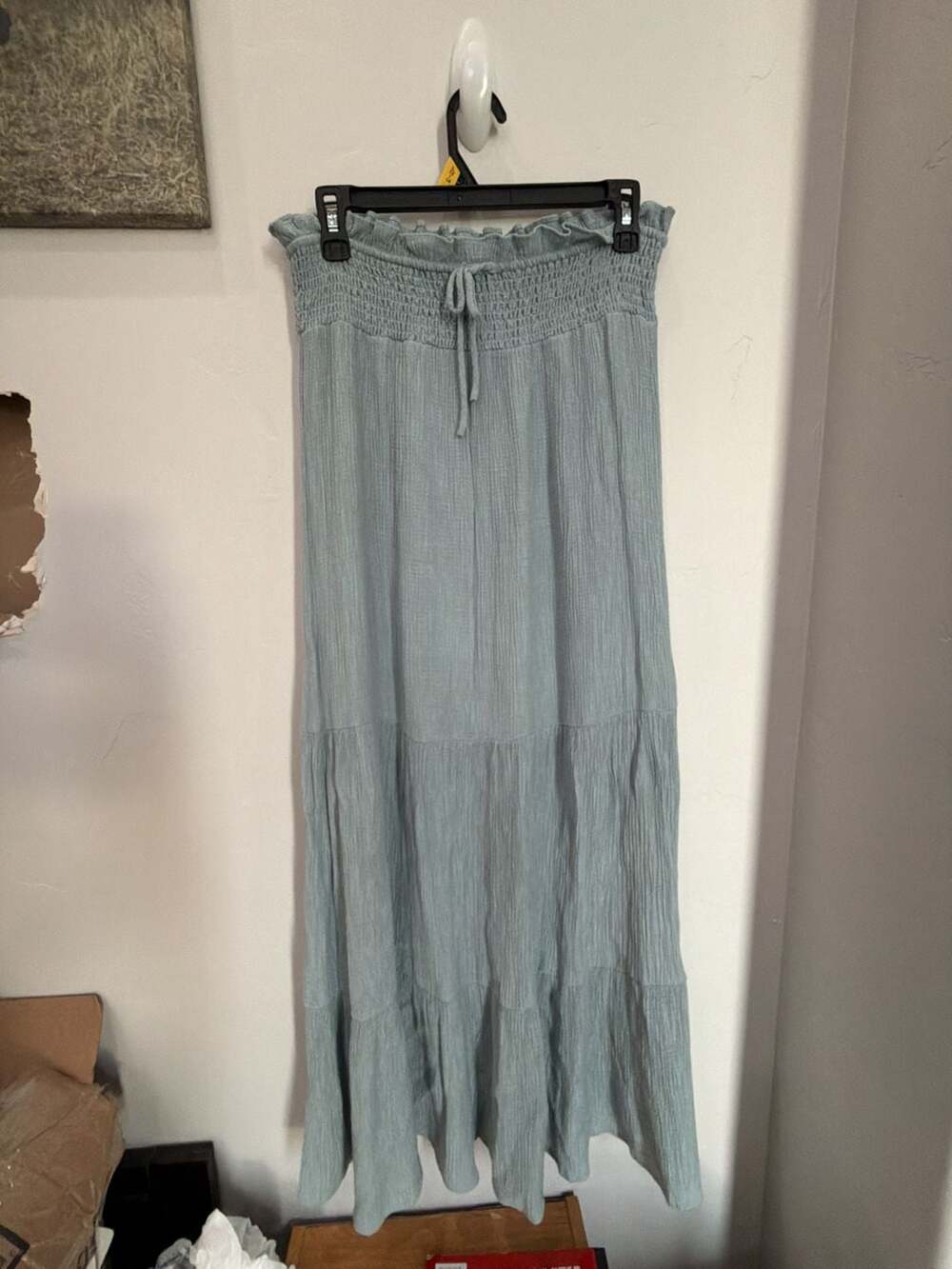 Bécool Women's Sage Green Gauze Tiered Maxi Skirt with Smocked Elastic Waist